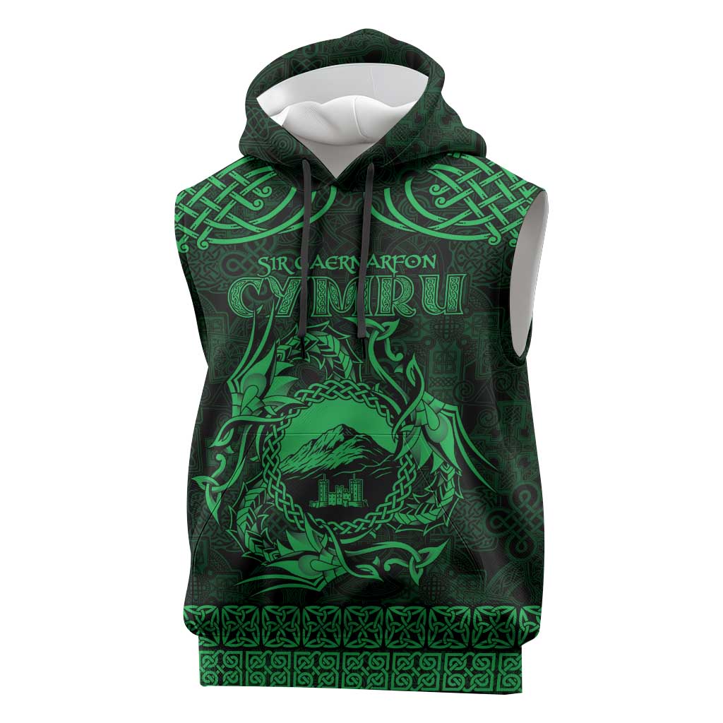 Personalized Caernarfonshire Sir Gaernarfon Sleeveless Hoodie Green Castle Tower Celtic-inspired - Wonder Print Shop