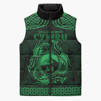 Personalized Caernarfonshire Sir Gaernarfon Sleeveless Puffer Jacket Green Castle Tower Celtic-inspired - Wonder Print Shop