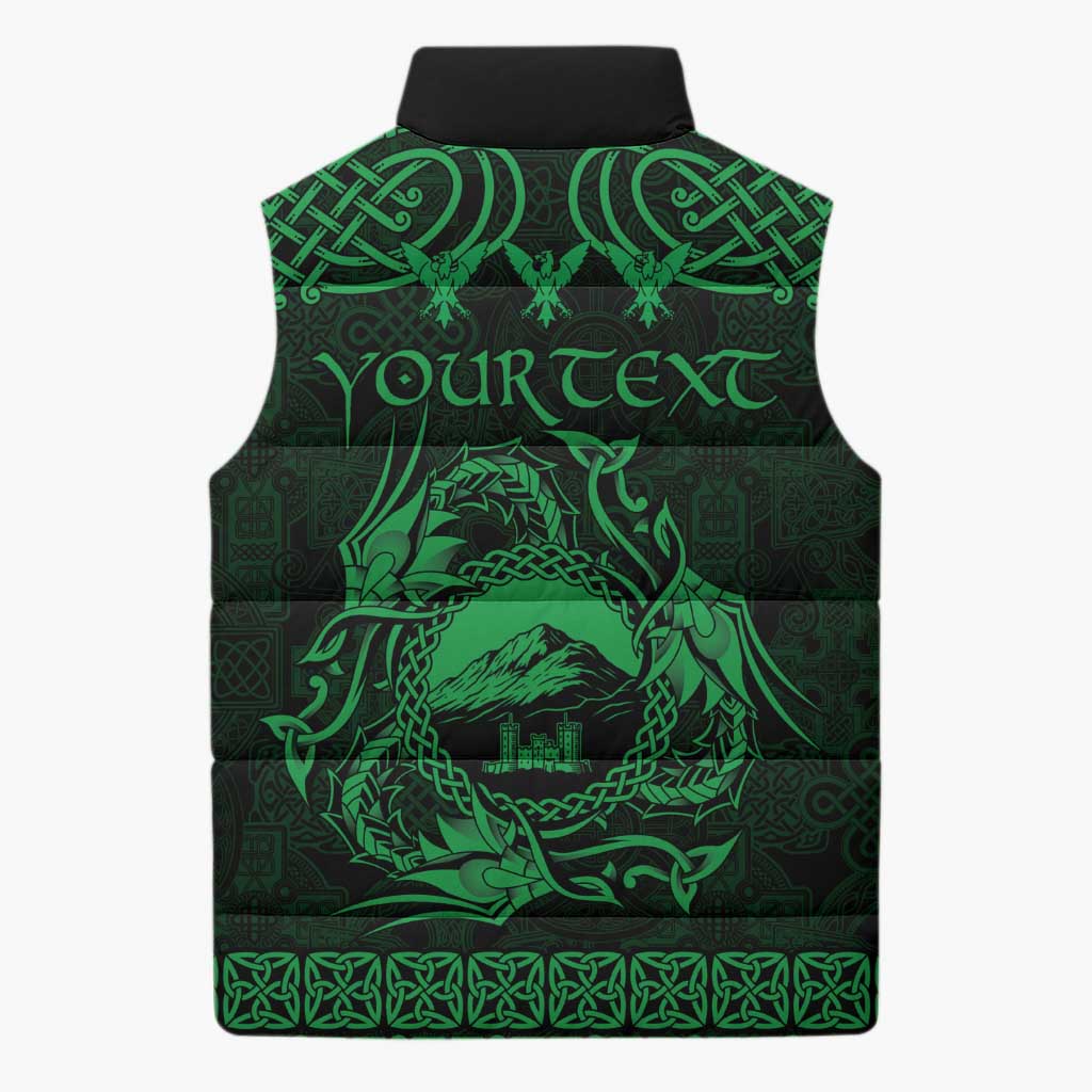 Personalized Caernarfonshire Sir Gaernarfon Sleeveless Puffer Jacket Green Castle Tower Celtic-inspired - Wonder Print Shop