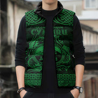 Personalized Caernarfonshire Sir Gaernarfon Sleeveless Puffer Jacket Green Castle Tower Celtic-inspired - Wonder Print Shop