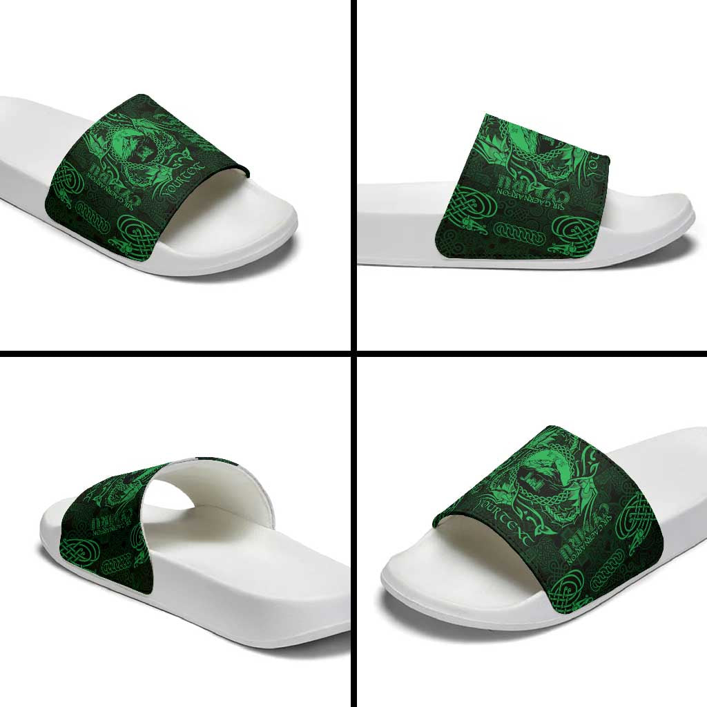 Personalized Caernarfonshire Sir Gaernarfon Slide Sandals Green Castle Tower Celtic-inspired - Wonder Print Shop