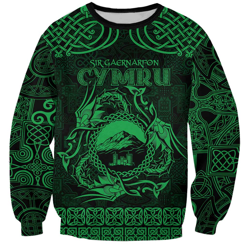 Personalized Caernarfonshire Sir Gaernarfon Sweatshirt Green Castle Tower Celtic-inspired - Wonder Print Shop