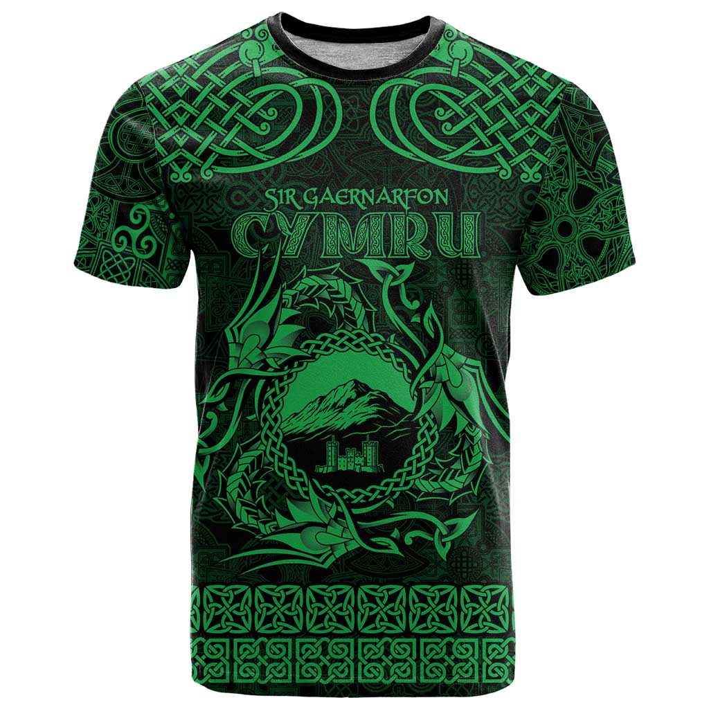 Personalized Caernarfonshire Sir Gaernarfon T Shirt Green Castle Tower Celtic-inspired - Wonder Print Shop
