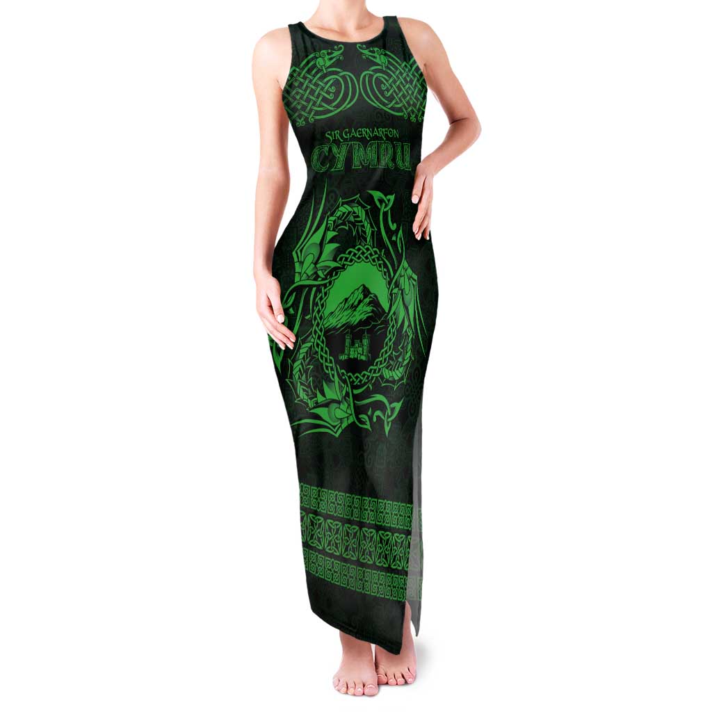 Personalized Caernarfonshire Sir Gaernarfon Tank Maxi Dress Green Castle Tower Celtic-inspired - Wonder Print Shop