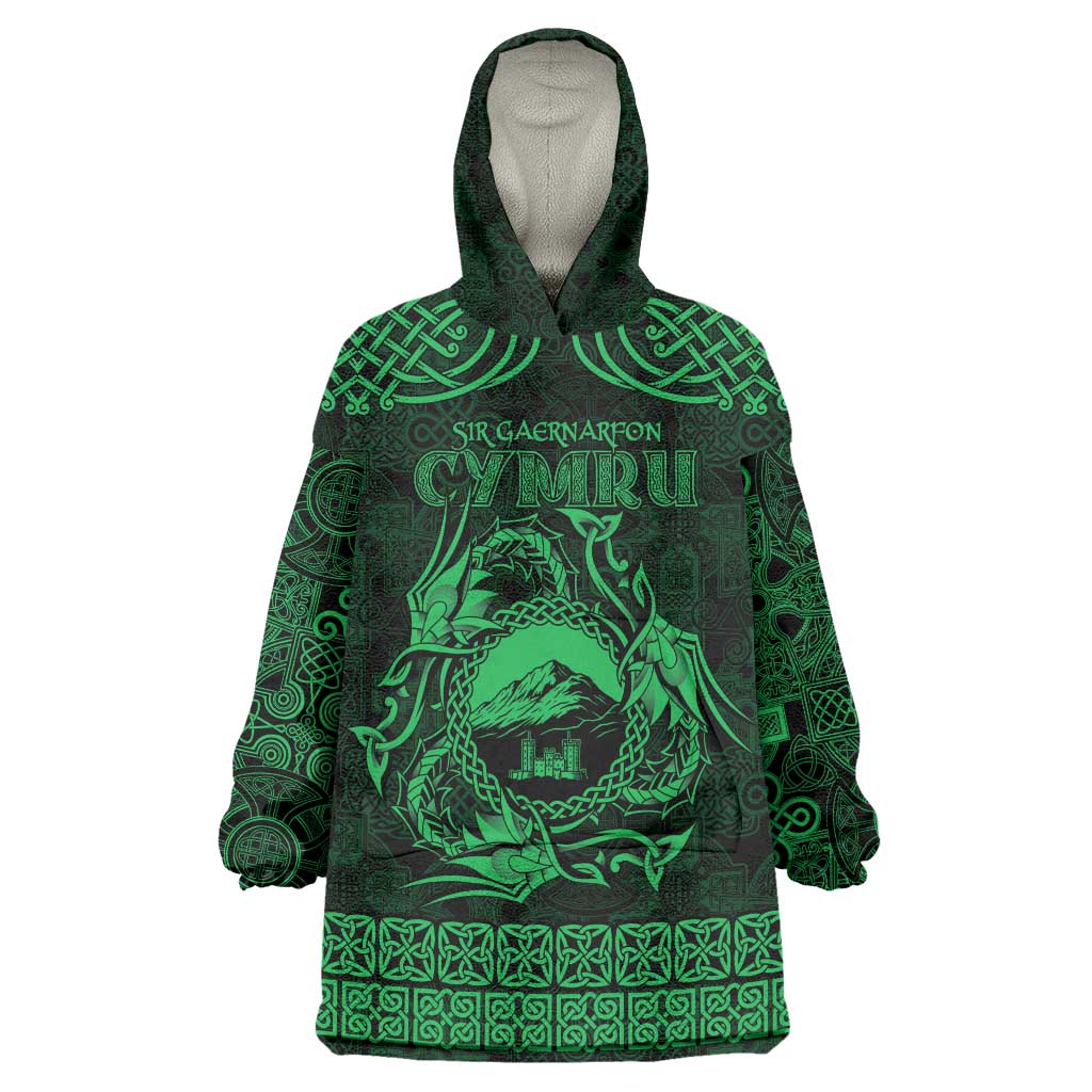 Personalized Caernarfonshire Sir Gaernarfon Wearable Blanket Hoodie Green Castle Tower Celtic-inspired - Wonder Print Shop