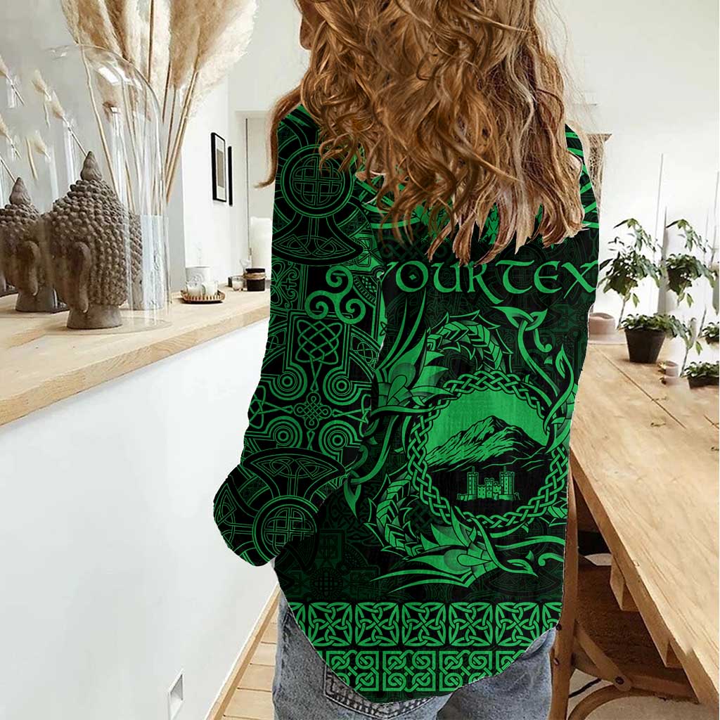 Personalized Caernarfonshire Sir Gaernarfon Women Casual Shirt Green Castle Tower Celtic-inspired - Wonder Print Shop