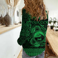 Personalized Caernarfonshire Sir Gaernarfon Women Casual Shirt Green Castle Tower Celtic-inspired - Wonder Print Shop