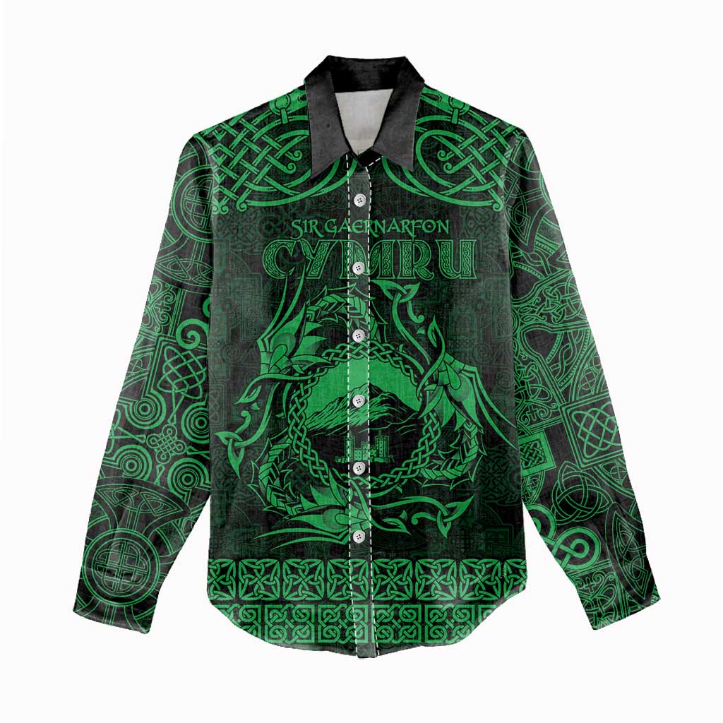 Personalized Caernarfonshire Sir Gaernarfon Women Casual Shirt Green Castle Tower Celtic-inspired - Wonder Print Shop