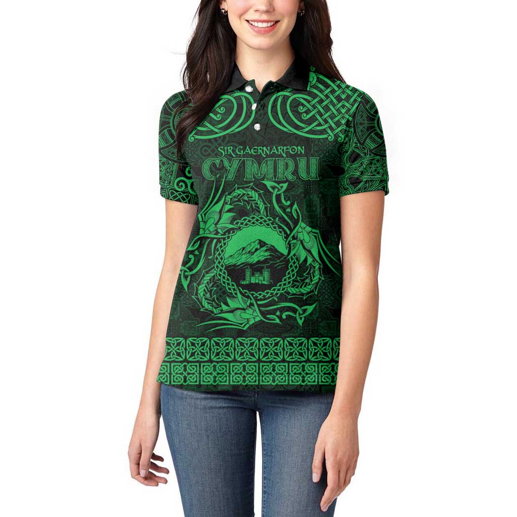 Personalized Caernarfonshire Sir Gaernarfon Women Polo Shirt Green Castle Tower Celtic-inspired - Wonder Print Shop