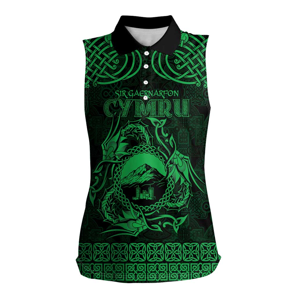 Personalized Caernarfonshire Sir Gaernarfon Women Sleeveless Polo Shirt Green Castle Tower Celtic-inspired - Wonder Print Shop