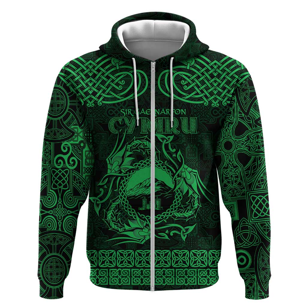 Personalized Caernarfonshire Sir Gaernarfon Zip Hoodie Green Castle Tower Celtic-inspired - Wonder Print Shop