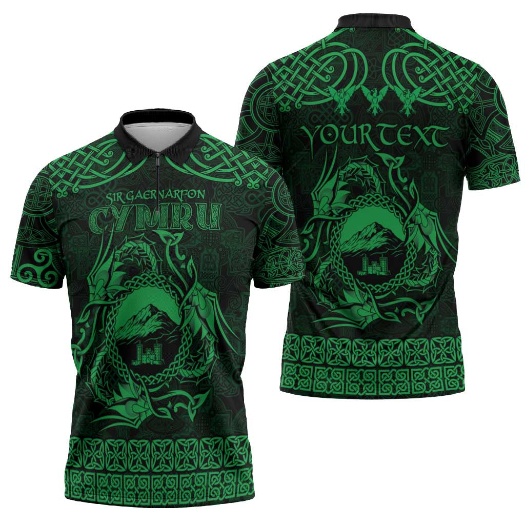 Personalized Caernarfonshire Sir Gaernarfon Zipper Polo Shirt Green Castle Tower Celtic-inspired - Wonder Print Shop