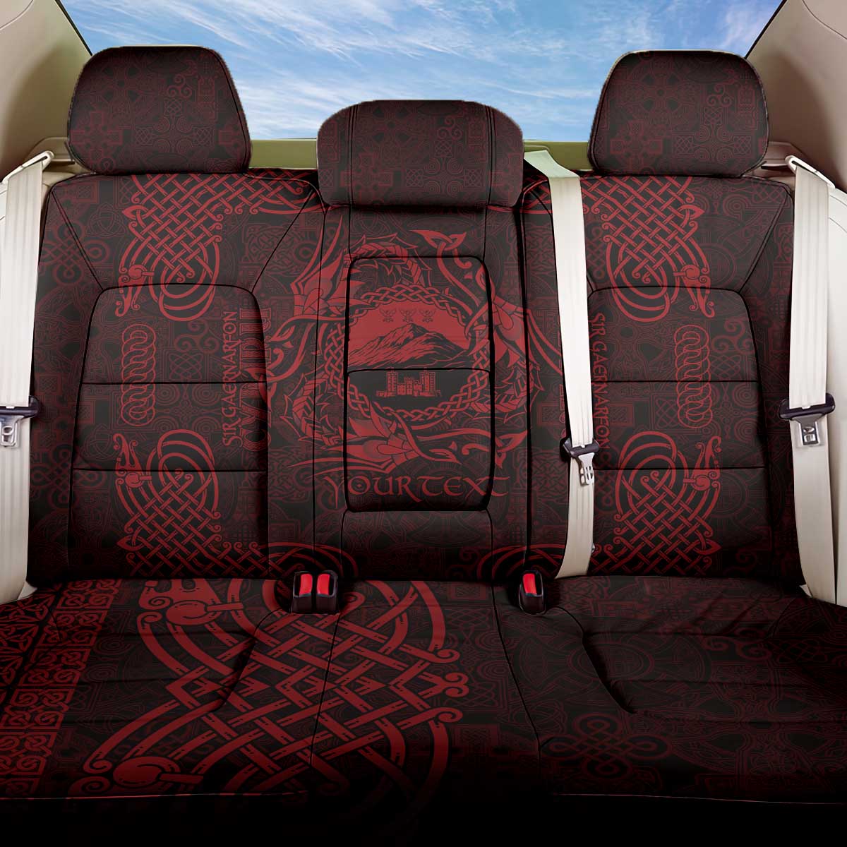 Personalized Caernarfonshire Sir Gaernarfon Back Car Seat Cover Red Castle Tower Celtic-inspired - Wonder Print Shop