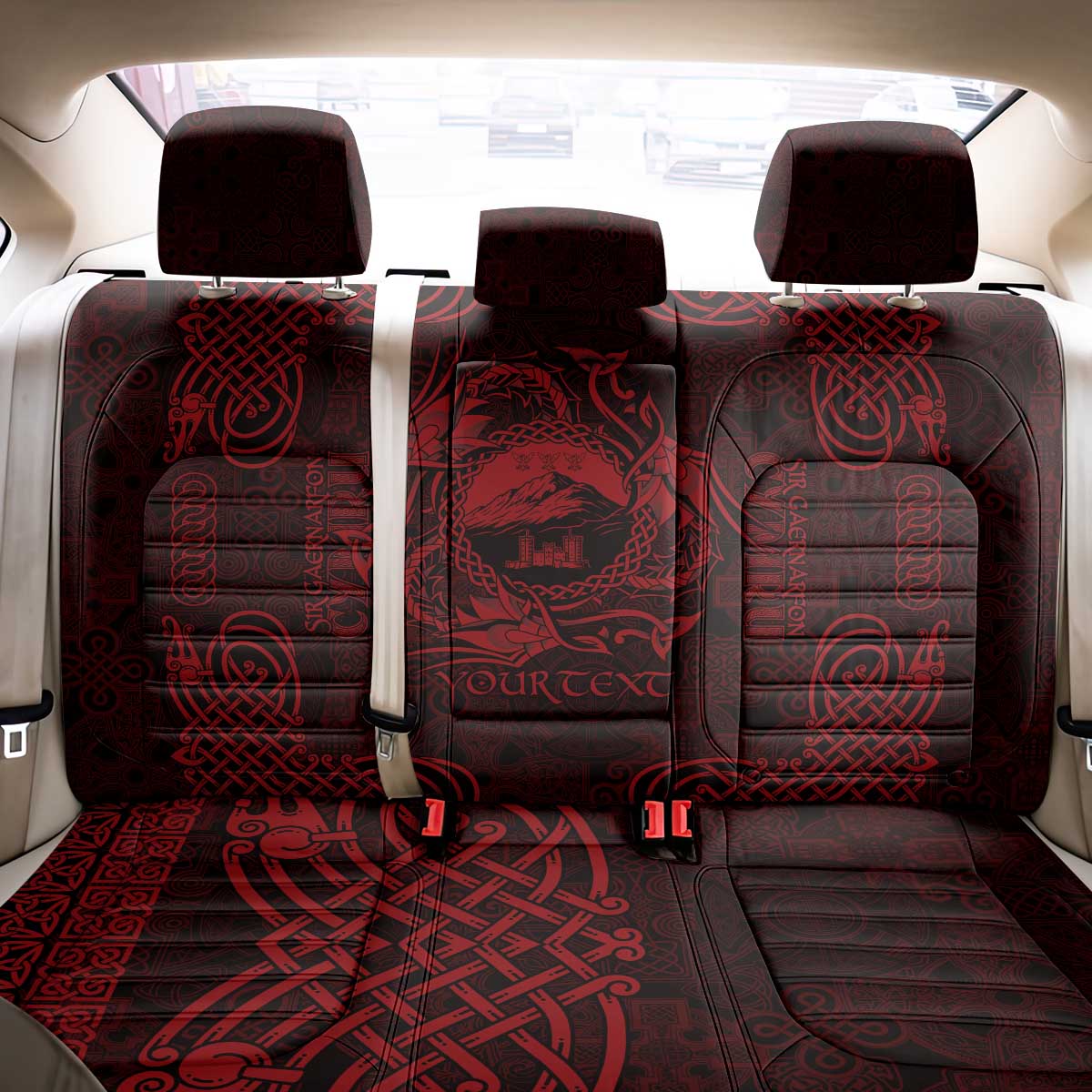 Personalized Caernarfonshire Sir Gaernarfon Back Car Seat Cover Red Castle Tower Celtic-inspired - Wonder Print Shop
