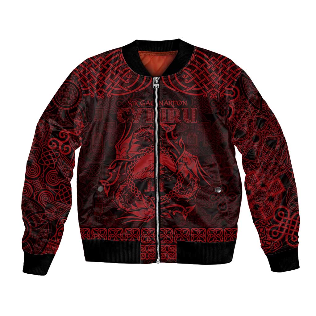 Personalized Caernarfonshire Sir Gaernarfon Bomber Jacket Red Castle Tower Celtic-inspired - Wonder Print Shop