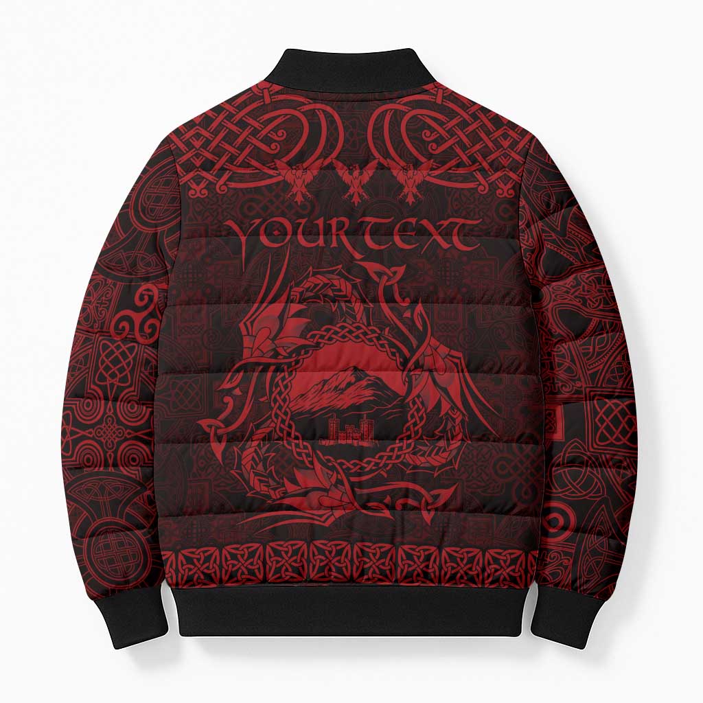 Personalized Caernarfonshire Sir Gaernarfon Bomber Puffer Jacket Red Castle Tower Celtic-inspired - Wonder Print Shop