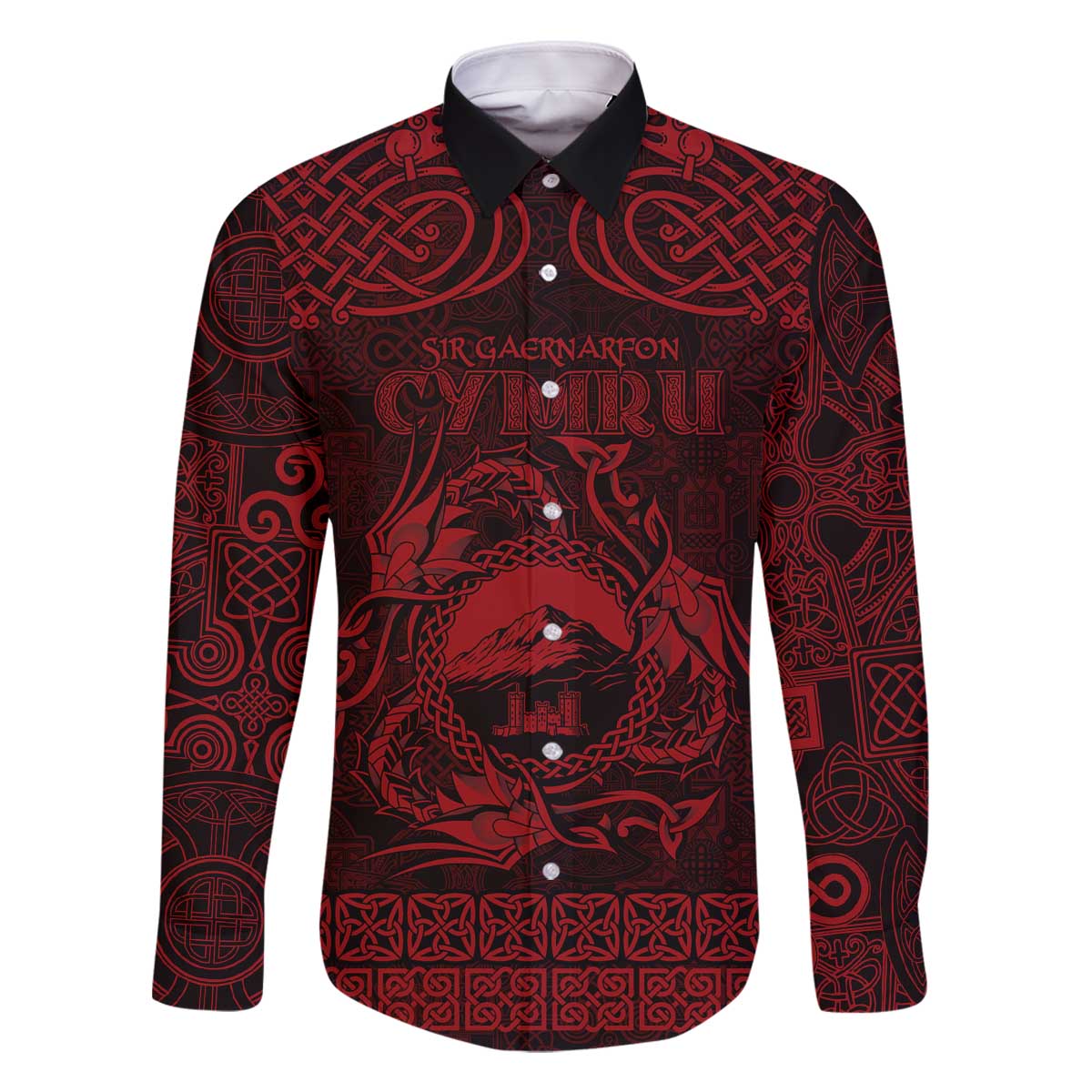 Personalized Caernarfonshire Sir Gaernarfon Family Matching Off The Shoulder Long Sleeve Dress and Hawaiian Shirt Red Castle Tower Celtic-inspired - Wonder Print Shop