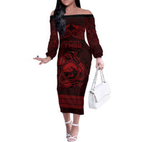 Personalized Caernarfonshire Sir Gaernarfon Family Matching Off The Shoulder Long Sleeve Dress and Hawaiian Shirt Red Castle Tower Celtic-inspired - Wonder Print Shop