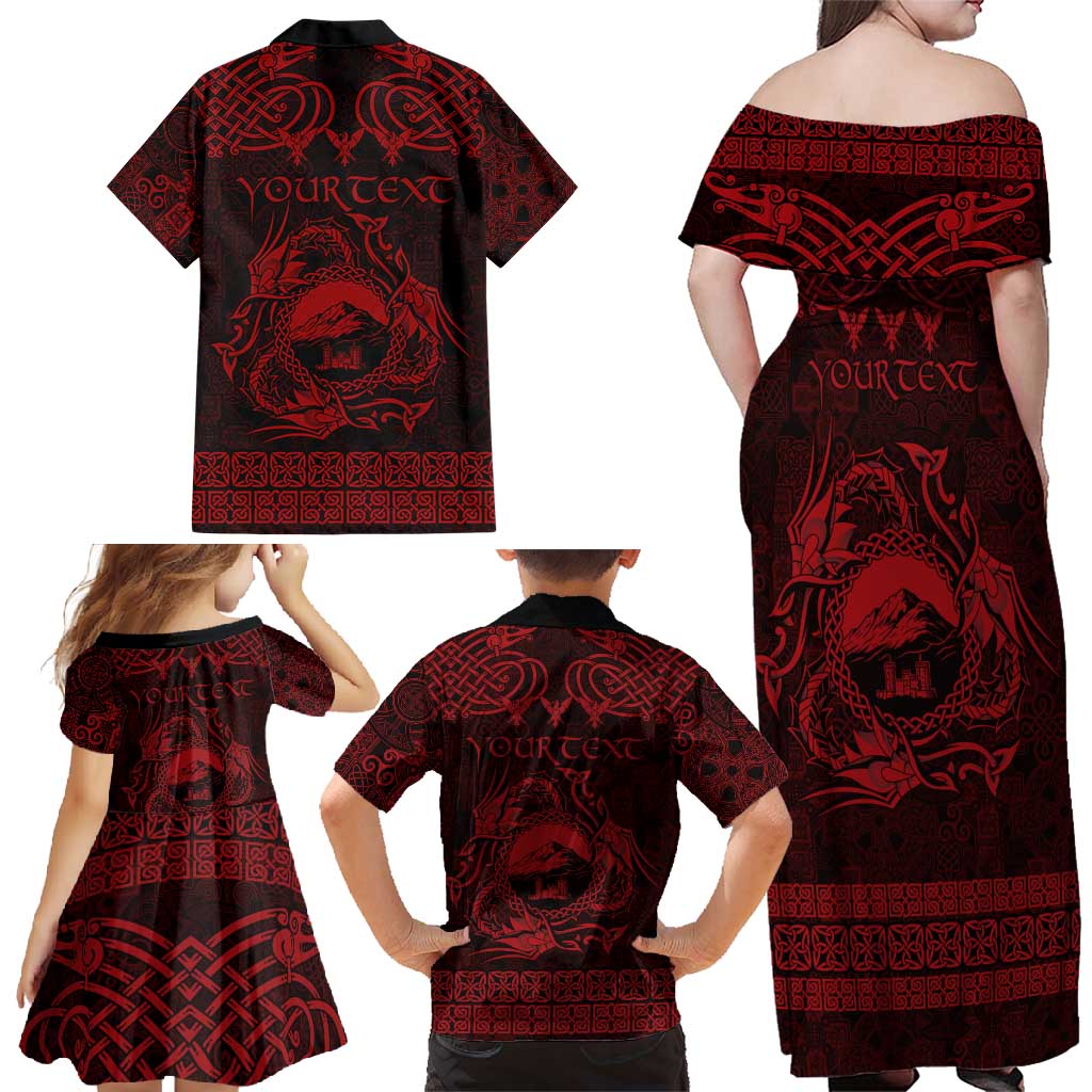 Personalized Caernarfonshire Sir Gaernarfon Family Matching Off Shoulder Maxi Dress and Hawaiian Shirt Red Castle Tower Celtic-inspired - Wonder Print Shop