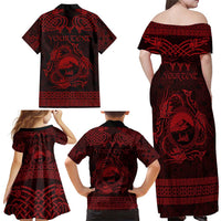 Personalized Caernarfonshire Sir Gaernarfon Family Matching Off Shoulder Maxi Dress and Hawaiian Shirt Red Castle Tower Celtic-inspired - Wonder Print Shop