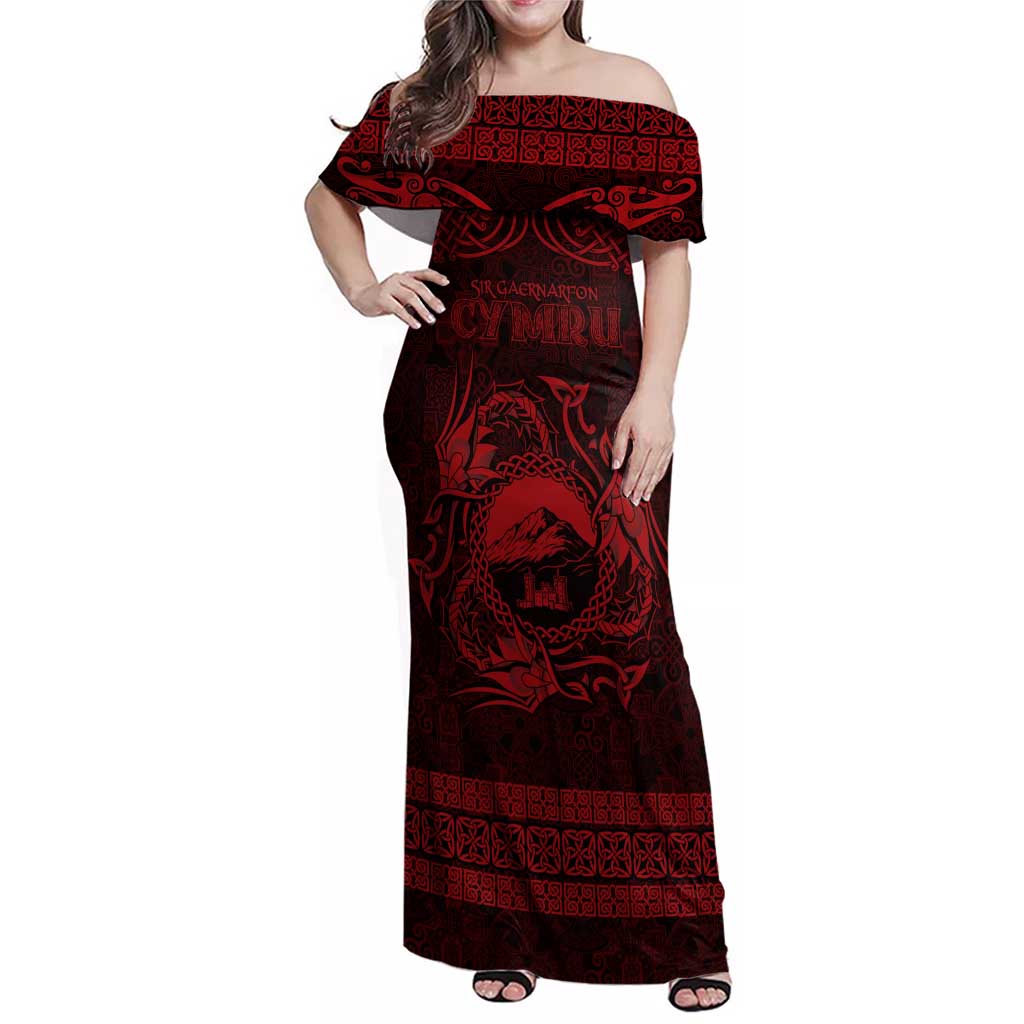 Personalized Caernarfonshire Sir Gaernarfon Family Matching Off Shoulder Maxi Dress and Hawaiian Shirt Red Castle Tower Celtic-inspired - Wonder Print Shop