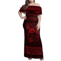 Personalized Caernarfonshire Sir Gaernarfon Family Matching Off Shoulder Maxi Dress and Hawaiian Shirt Red Castle Tower Celtic-inspired - Wonder Print Shop
