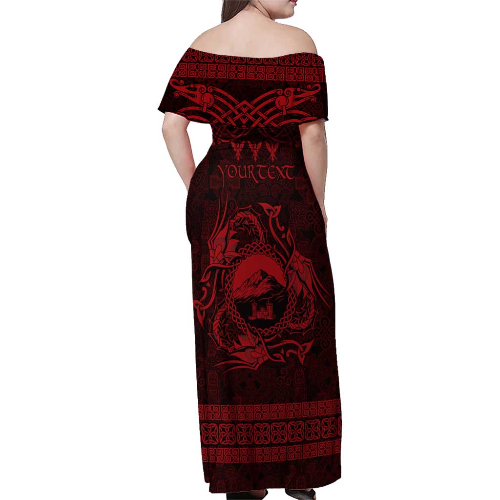 Personalized Caernarfonshire Sir Gaernarfon Family Matching Off Shoulder Maxi Dress and Hawaiian Shirt Red Castle Tower Celtic-inspired - Wonder Print Shop