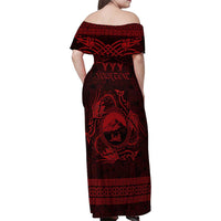 Personalized Caernarfonshire Sir Gaernarfon Family Matching Off Shoulder Maxi Dress and Hawaiian Shirt Red Castle Tower Celtic-inspired - Wonder Print Shop