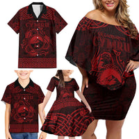 Personalized Caernarfonshire Sir Gaernarfon Family Matching Off Shoulder Short Dress and Hawaiian Shirt Red Castle Tower Celtic-inspired - Wonder Print Shop