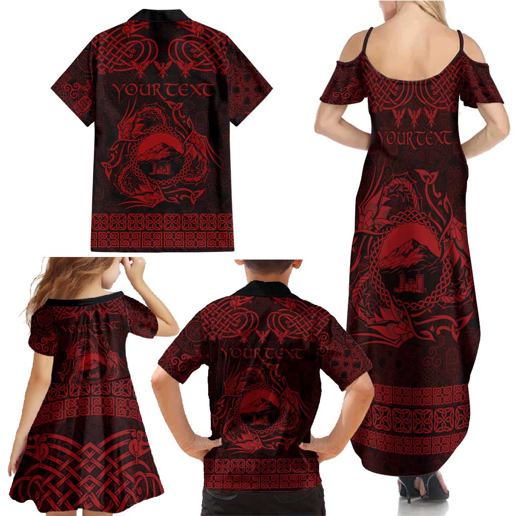 Personalized Caernarfonshire Sir Gaernarfon Family Matching Summer Maxi Dress and Hawaiian Shirt Red Castle Tower Celtic-inspired - Wonder Print Shop