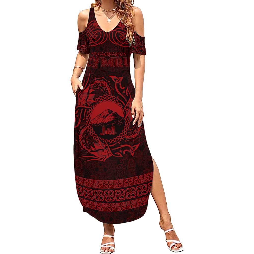 Personalized Caernarfonshire Sir Gaernarfon Family Matching Summer Maxi Dress and Hawaiian Shirt Red Castle Tower Celtic-inspired - Wonder Print Shop