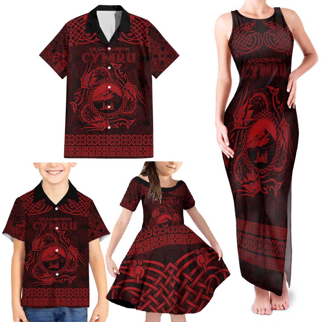 Personalized Caernarfonshire Sir Gaernarfon Family Matching Tank Maxi Dress and Hawaiian Shirt Red Castle Tower Celtic-inspired - Wonder Print Shop