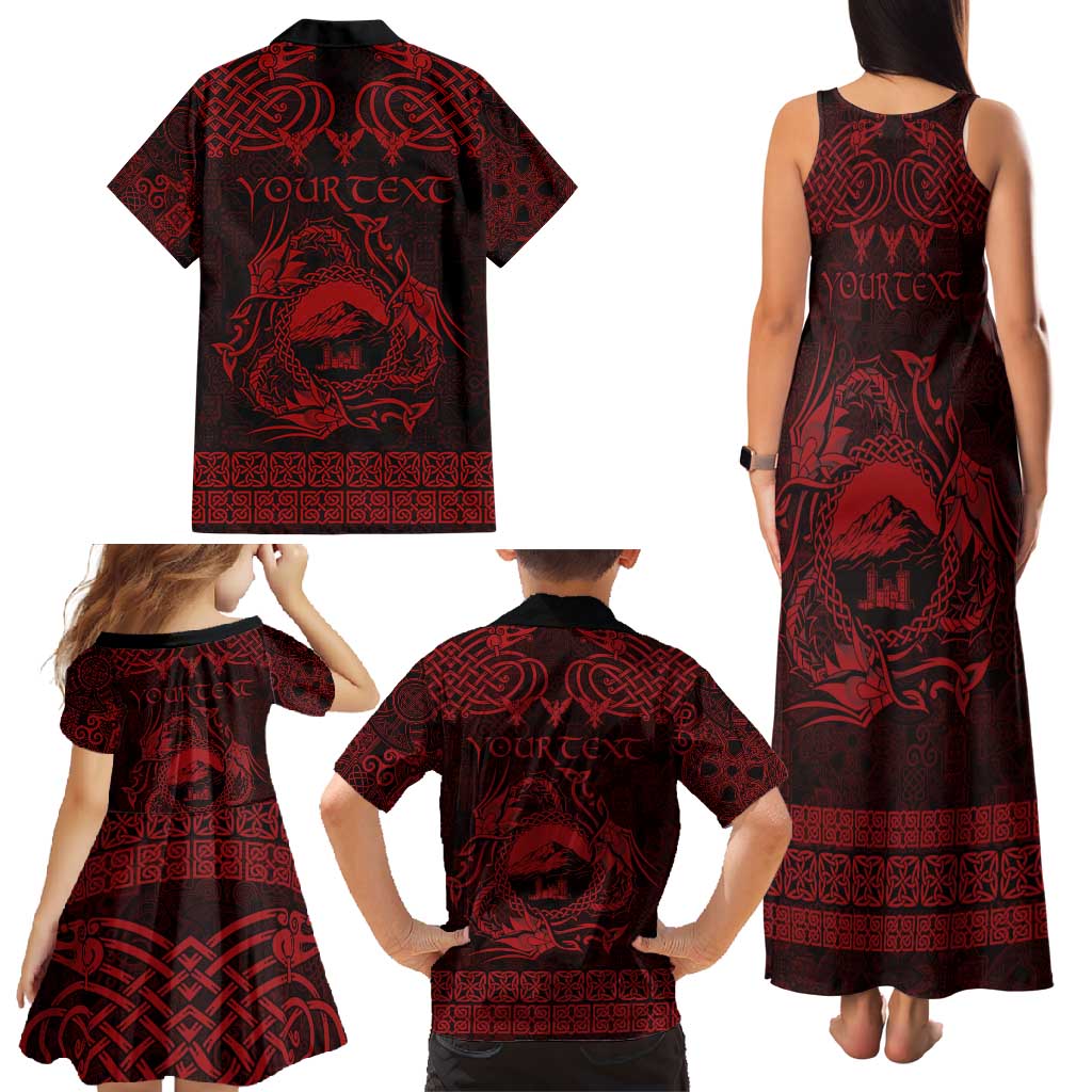 Personalized Caernarfonshire Sir Gaernarfon Family Matching Tank Maxi Dress and Hawaiian Shirt Red Castle Tower Celtic-inspired - Wonder Print Shop