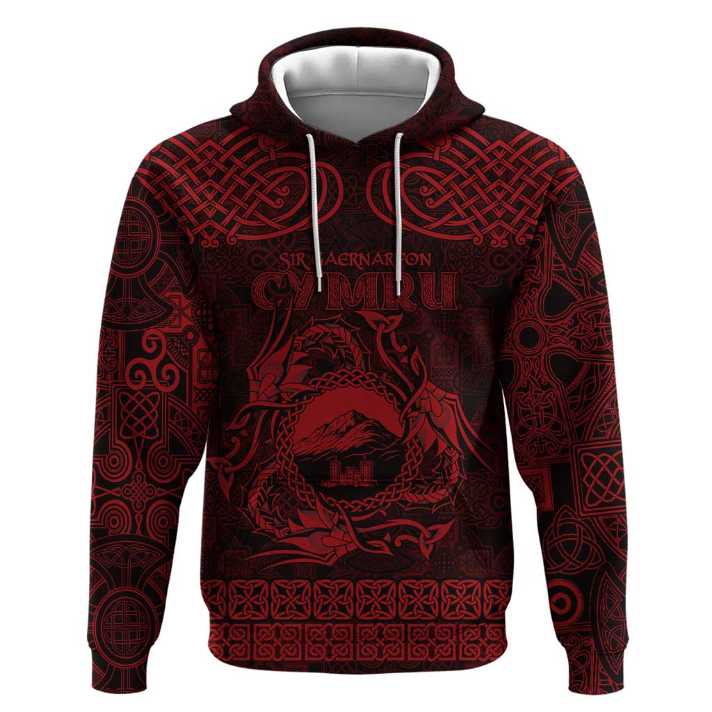 Personalized Caernarfonshire Sir Gaernarfon Hoodie Red Castle Tower Celtic-inspired - Wonder Print Shop