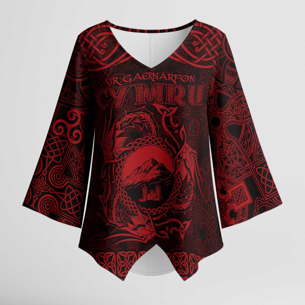 Personalized Caernarfonshire Sir Gaernarfon Kimono Sleeve Blouse Red Castle Tower Celtic-inspired - Wonder Print Shop