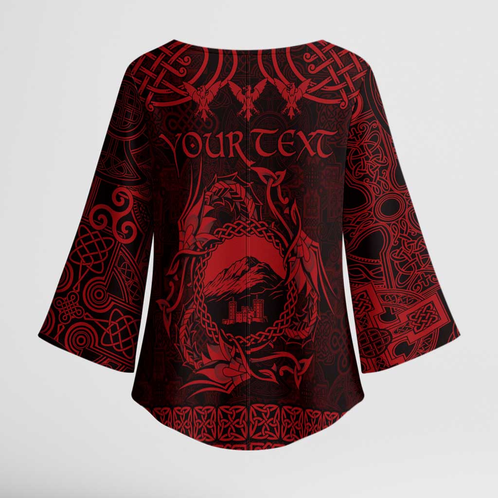 Personalized Caernarfonshire Sir Gaernarfon Kimono Sleeve Blouse Red Castle Tower Celtic-inspired - Wonder Print Shop