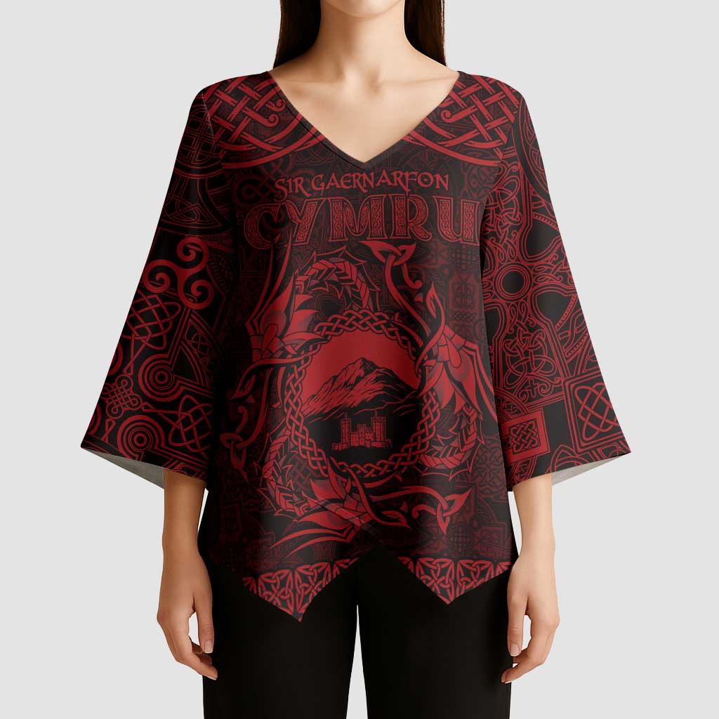 Personalized Caernarfonshire Sir Gaernarfon Kimono Sleeve Blouse Red Castle Tower Celtic-inspired - Wonder Print Shop
