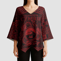 Personalized Caernarfonshire Sir Gaernarfon Kimono Sleeve Blouse Red Castle Tower Celtic-inspired - Wonder Print Shop