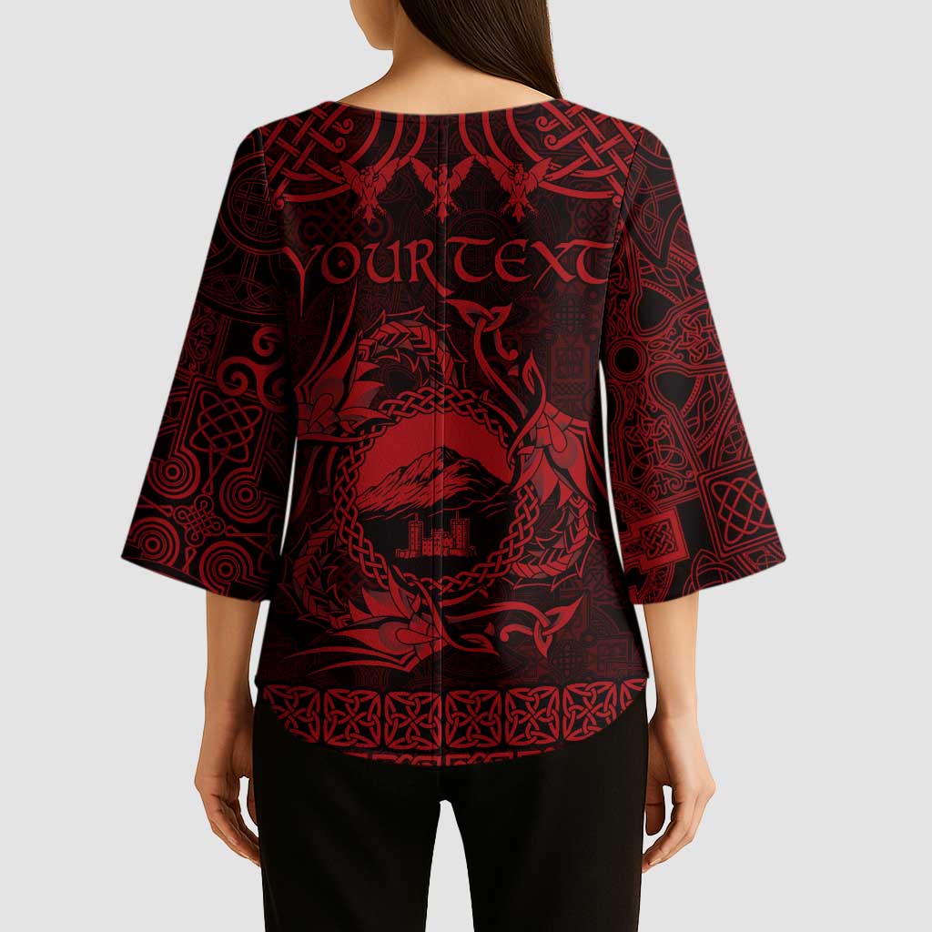 Personalized Caernarfonshire Sir Gaernarfon Kimono Sleeve Blouse Red Castle Tower Celtic-inspired - Wonder Print Shop