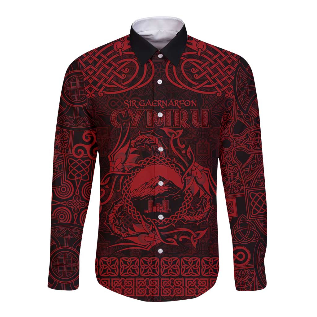 Personalized Caernarfonshire Sir Gaernarfon Long Sleeve Button Shirt Red Castle Tower Celtic-inspired - Wonder Print Shop