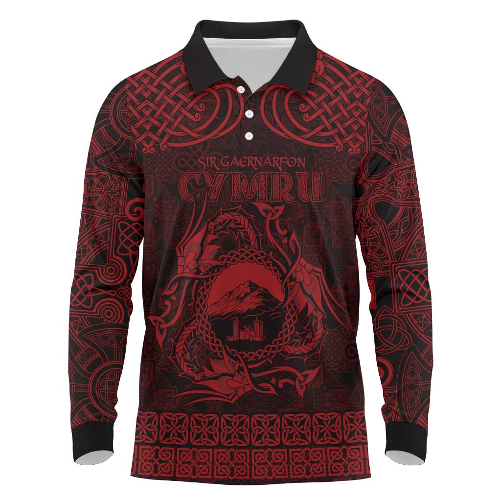 Personalized Caernarfonshire Sir Gaernarfon Long Sleeve Polo Shirt Red Castle Tower Celtic-inspired - Wonder Print Shop