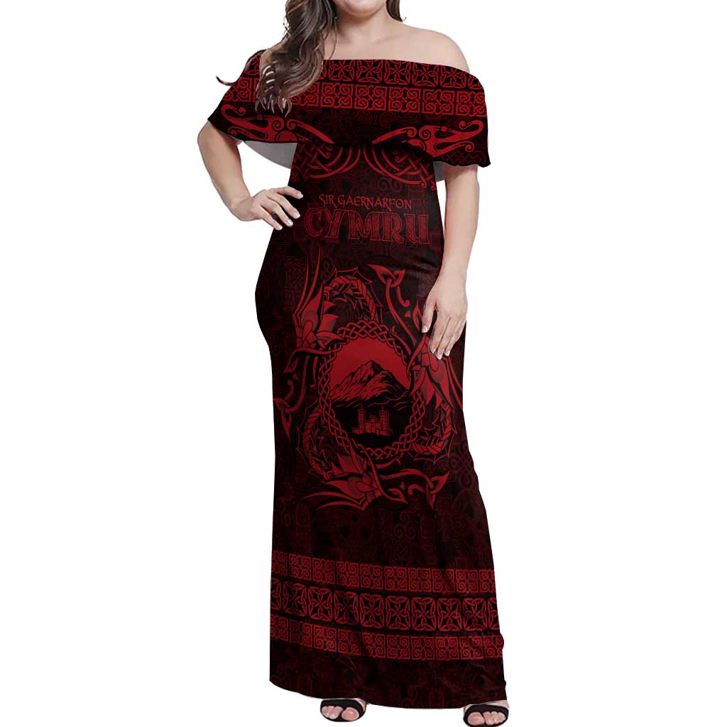 Personalized Caernarfonshire Sir Gaernarfon Off Shoulder Maxi Dress Red Castle Tower Celtic-inspired - Wonder Print Shop