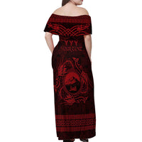 Personalized Caernarfonshire Sir Gaernarfon Off Shoulder Maxi Dress Red Castle Tower Celtic-inspired - Wonder Print Shop