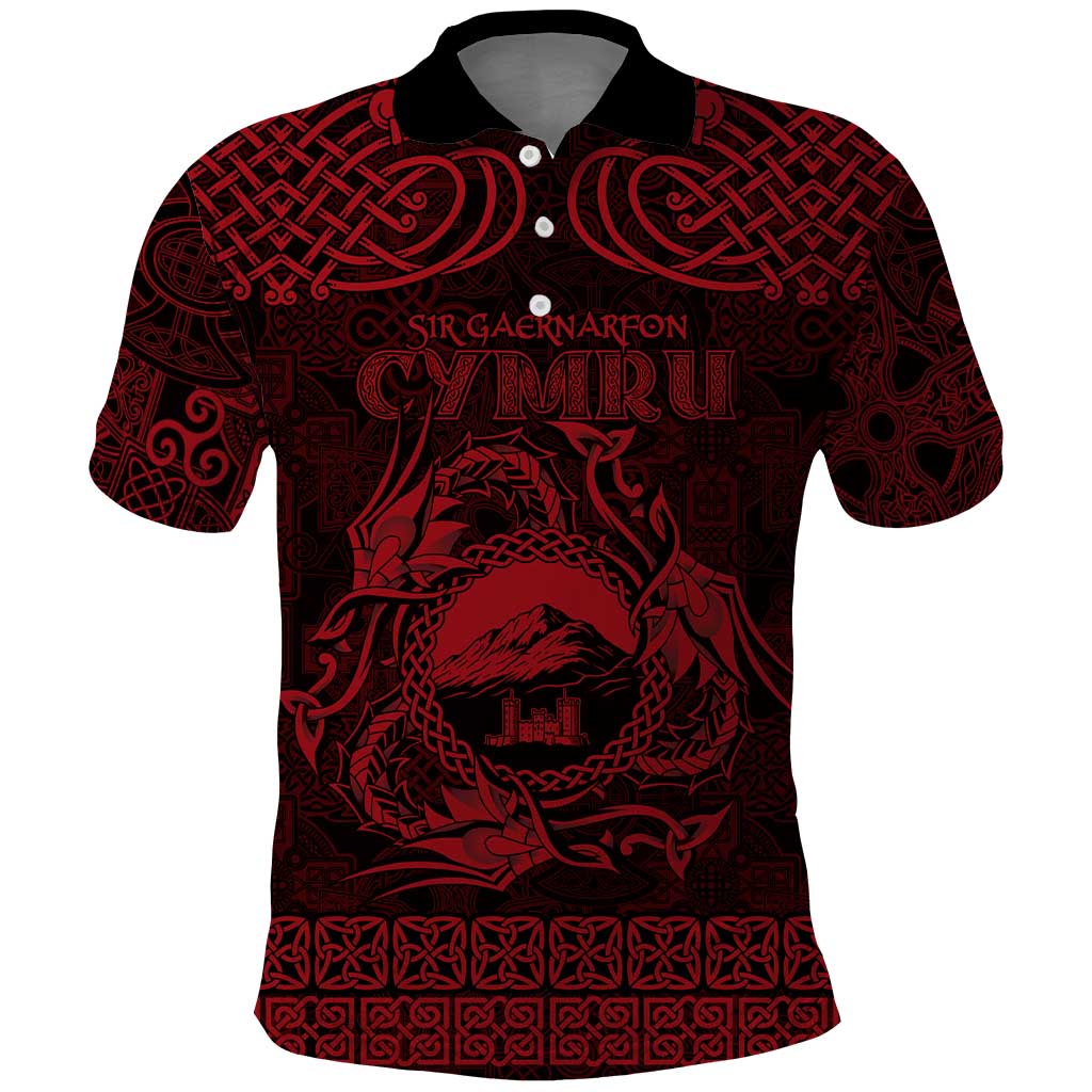 Personalized Caernarfonshire Sir Gaernarfon Polo Shirt Red Castle Tower Celtic-inspired - Wonder Print Shop
