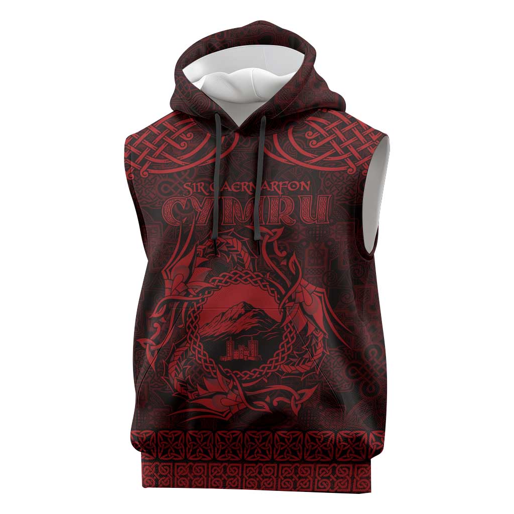 Personalized Caernarfonshire Sir Gaernarfon Sleeveless Hoodie Red Castle Tower Celtic-inspired - Wonder Print Shop