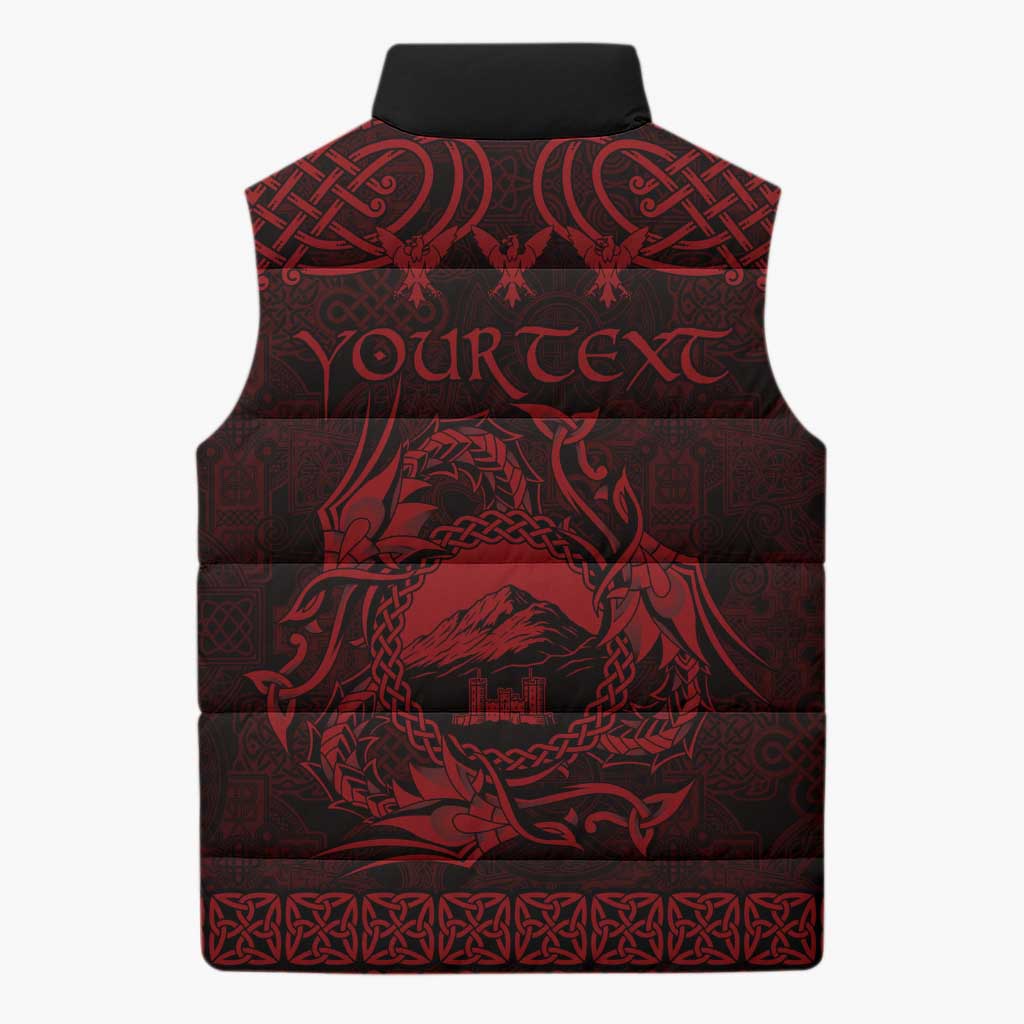 Personalized Caernarfonshire Sir Gaernarfon Sleeveless Puffer Jacket Red Castle Tower Celtic-inspired - Wonder Print Shop