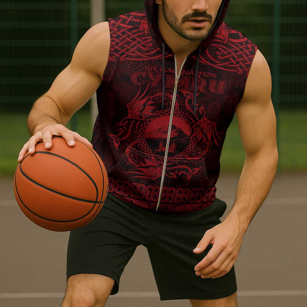 Personalized Caernarfonshire Sir Gaernarfon Sleeveless Zip Hoodie Red Castle Tower Celtic-inspired - Wonder Print Shop