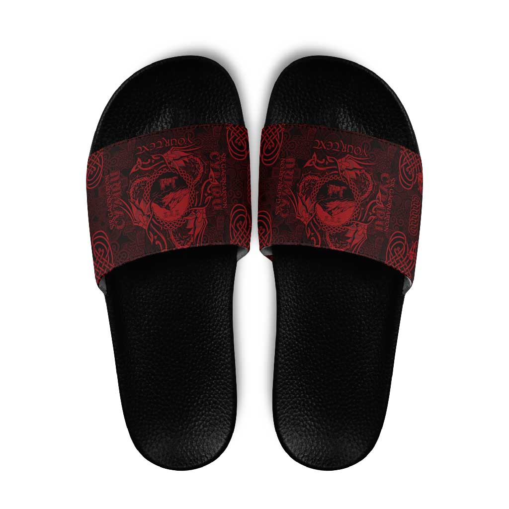 Personalized Caernarfonshire Sir Gaernarfon Slide Sandals Red Castle Tower Celtic-inspired - Wonder Print Shop