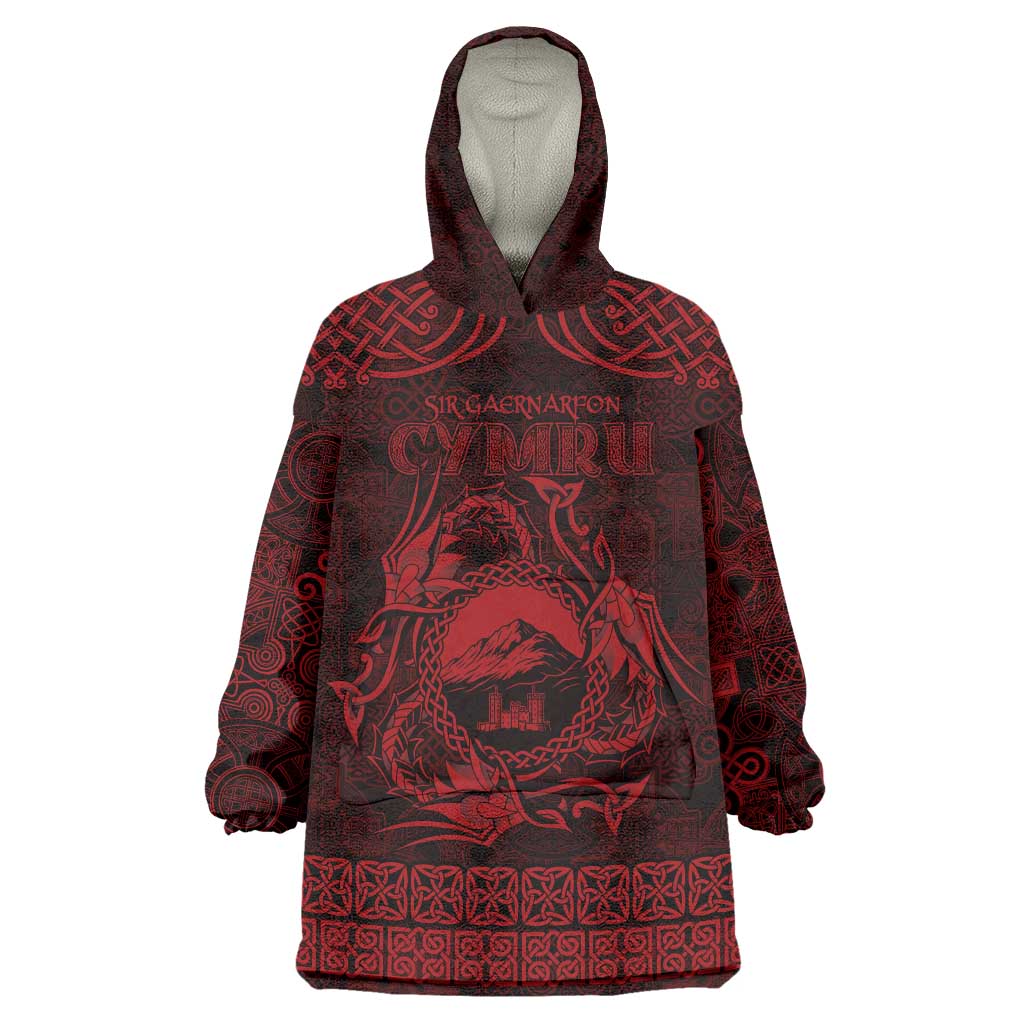Personalized Caernarfonshire Sir Gaernarfon Wearable Blanket Hoodie Red Castle Tower Celtic-inspired - Wonder Print Shop