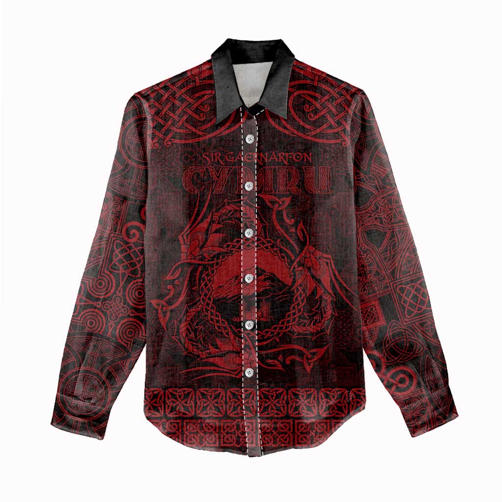 Personalized Caernarfonshire Sir Gaernarfon Women Casual Shirt Red Castle Tower Celtic-inspired - Wonder Print Shop